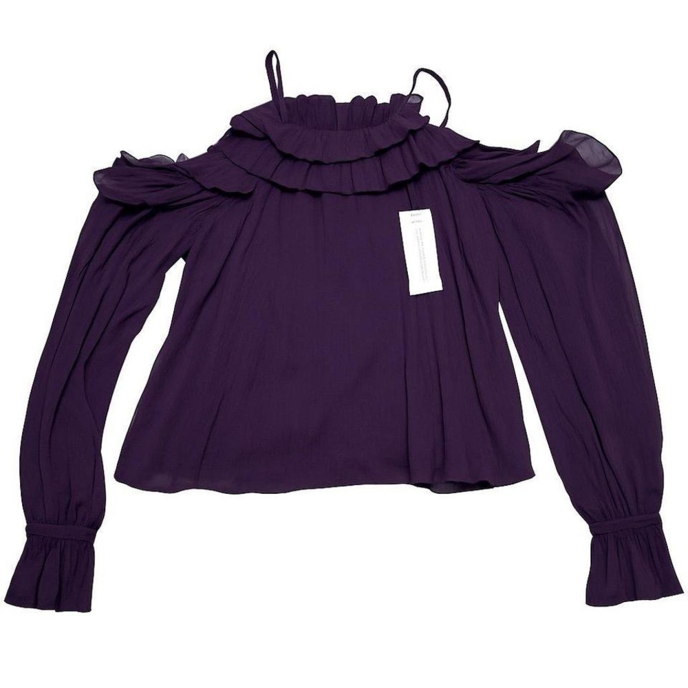 Anthropologie Cold Shoulder Ruffle Blouse Purple Long Sleeve NWT Women's Size‎ S
